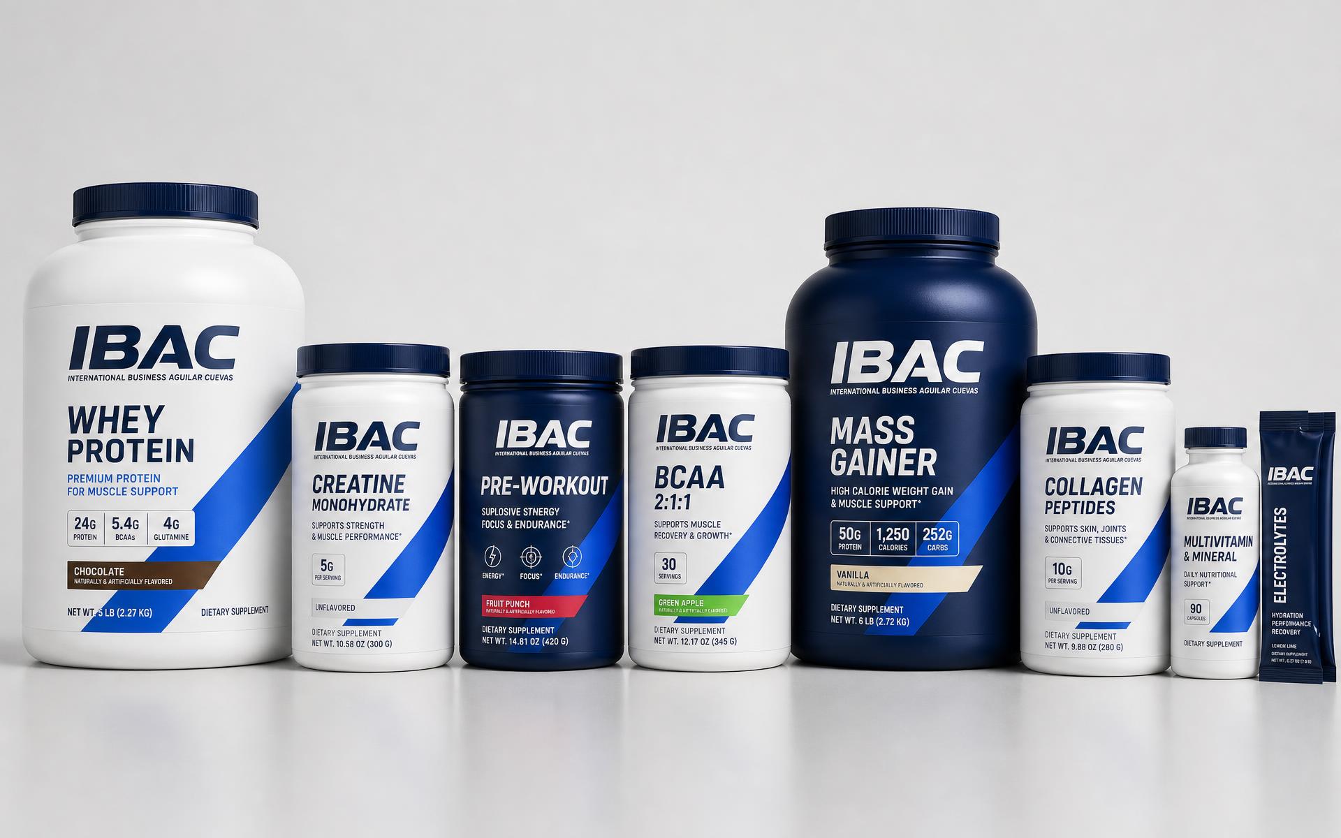 Línea de botes de proteína maquilados por IBAC Suplementos